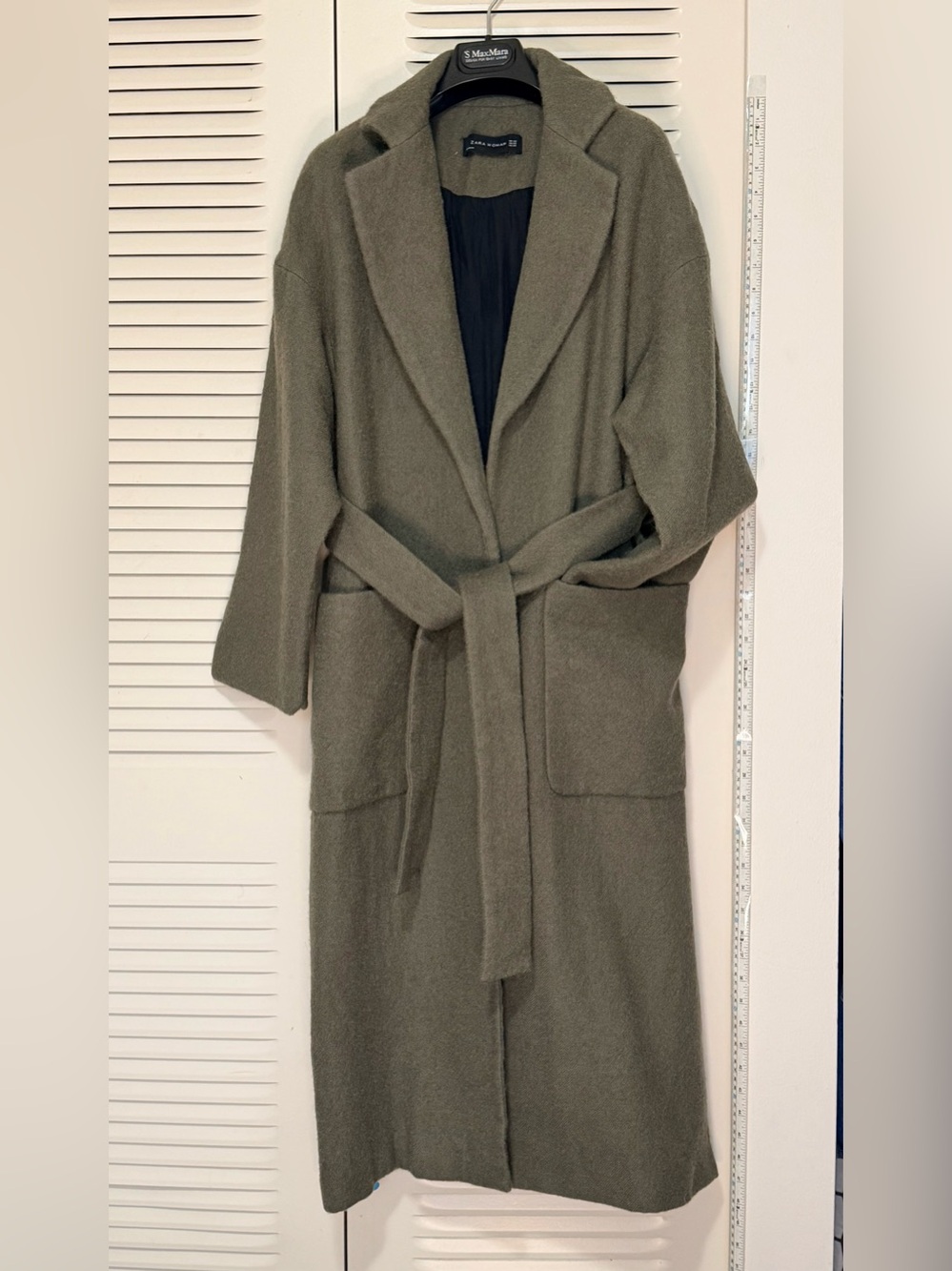 Zara Olive Belted Long Trench Coat